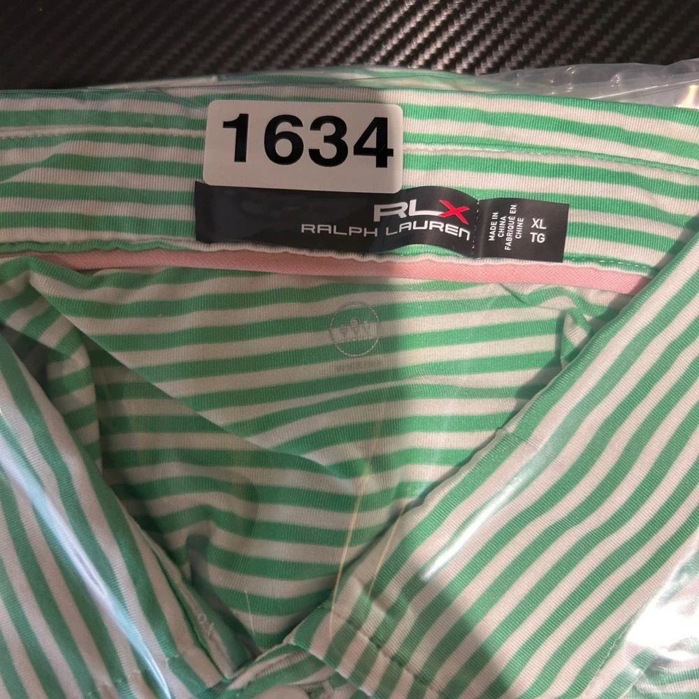 RLX Ralph Lauren Polo Shirt Mens‎ XL Green White Stripe Golf Wicking Comfort